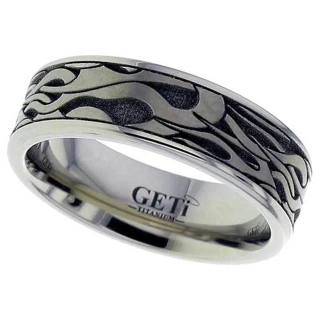 luxury diamond rings for women-Flame Design Titanium Ring - 2226-FL1