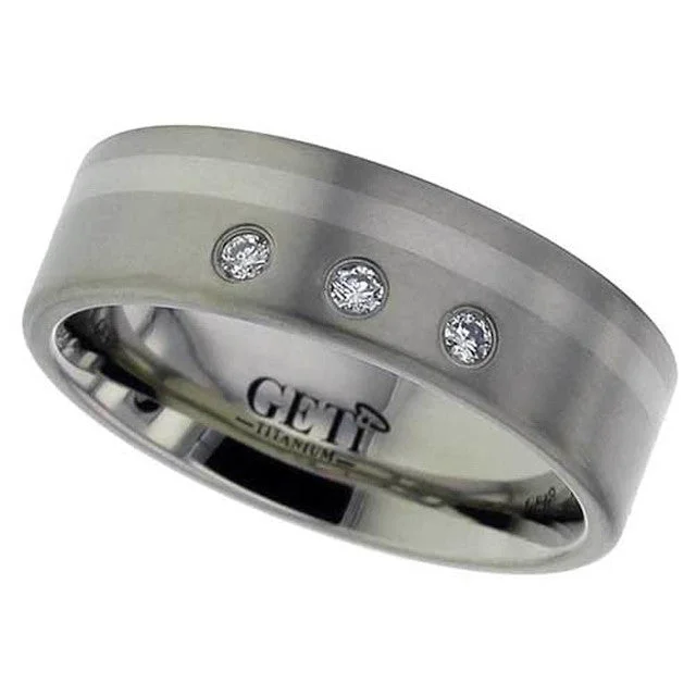 custom silver rings for women-Titanium And Diamond Ring With Platinum Inlay - 2208DS3X3PNT-PLAT