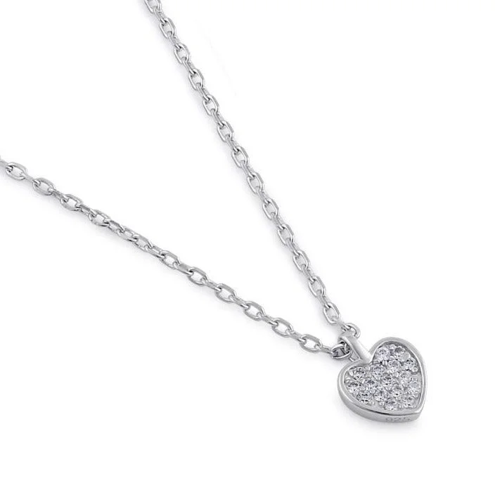 rose gold necklaces for women-Sterling Silver Clear CZ Dainty Heart Necklace