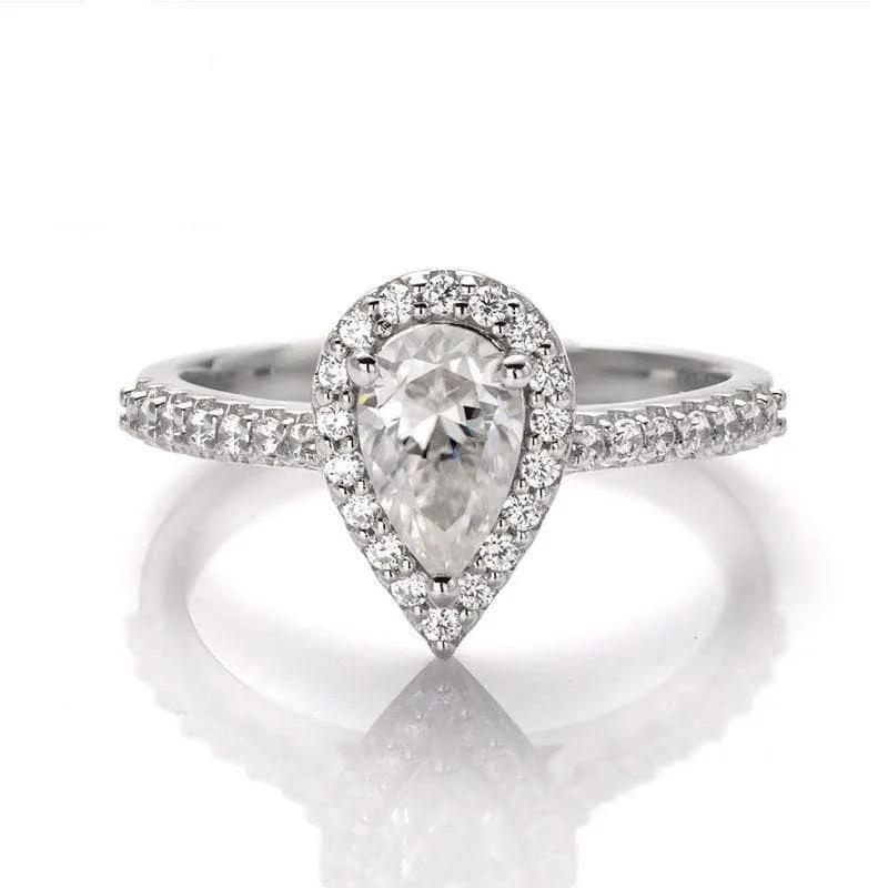 bridal diamond engagement rings for women-1ct 5*8mm Pear Cut Diamond Petite Halo Engagement Ring