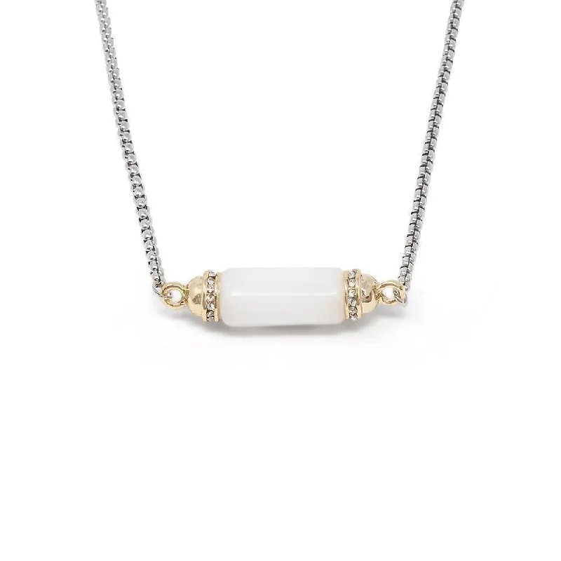 modern necklaces for women-Two Tone Faceted GemStone with CZ Necklace White