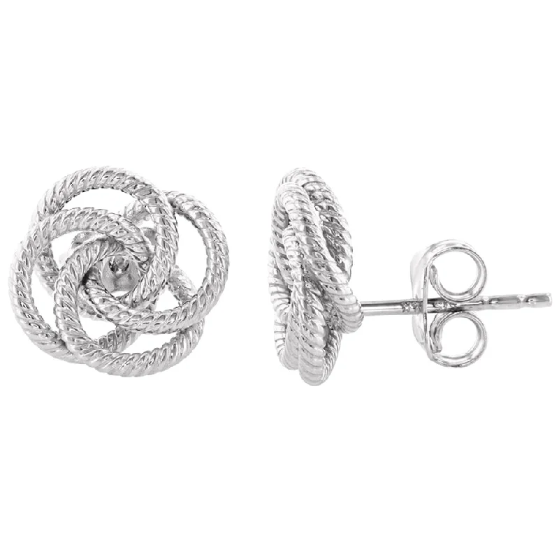 statement gold earrings for women-14K White Gold Twisted Love Knot Stud Rope Earrings, 11mm