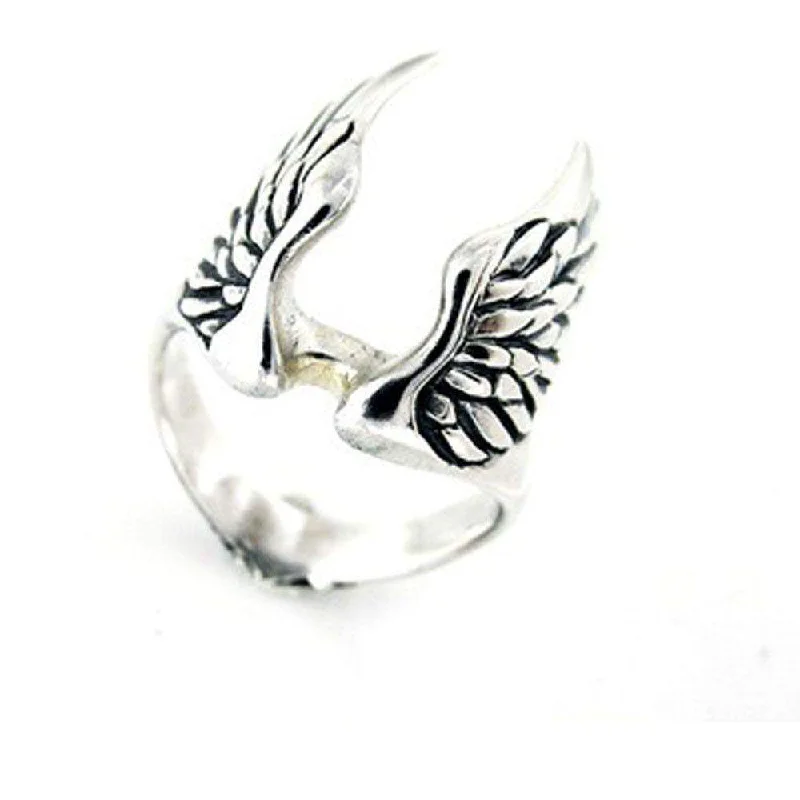 trendy promise rings for women-Mens Silver Winged Ring