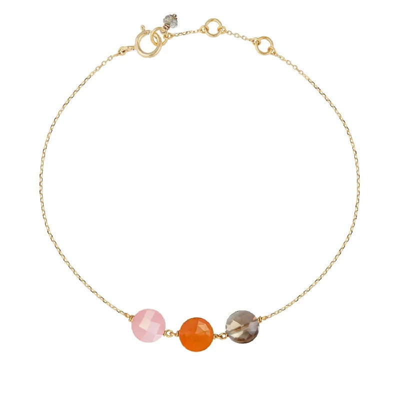 stackable gold bangles for women-Trio Pastille Bracelet Carnelian, Pink Guava & Smoky Quartz - 18k Gold