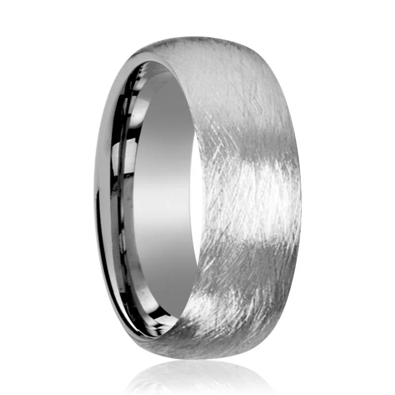 matching engagement rings for women-BLACKWALD | Silver Tungsten Ring, Deep Texture Brushed Finish, Domed