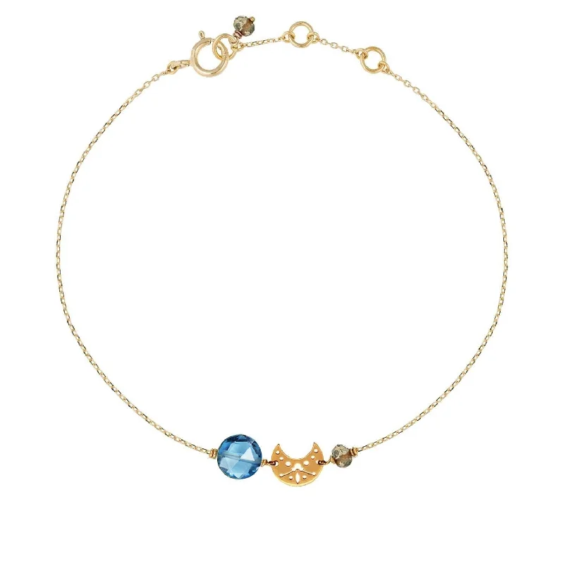 stackable bangles and bracelets for women-Pastille Moon Bracelet Blue Topaz - 18k Gold