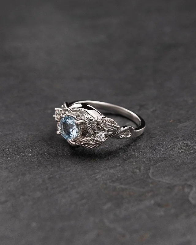 elegant engagement rings for women-Aquamarine and diamonds engagement ring / Azalea