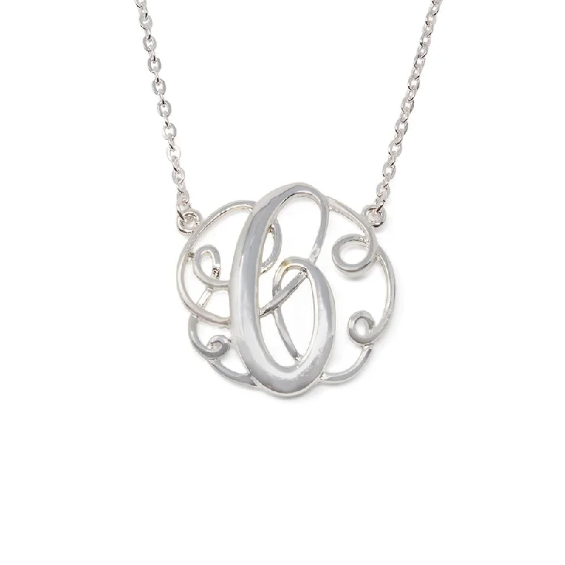 emerald necklaces for women-Monogram Initial Necklace C Silver Tone