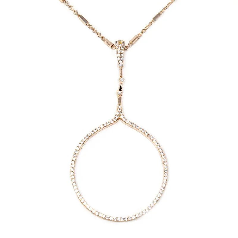 gemstone drop necklaces for women-CZ Pave Open Circle Long Necklace Rose Gold Tone