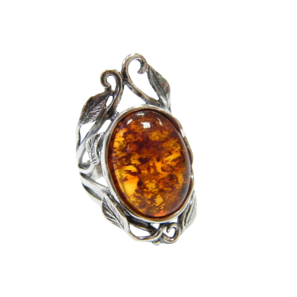 birthstone rings for women-Designer Sterling Silver and Amber Ring - R02070