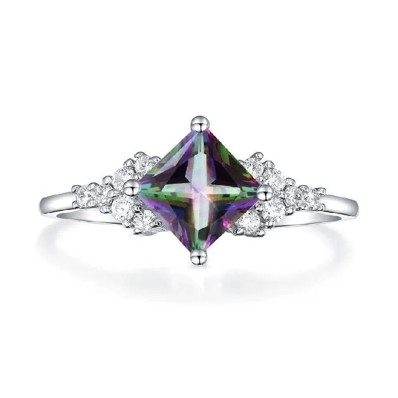 contemporary diamond engagement rings for women-Natural Mystic Topaz Gemstone Engagement Ring