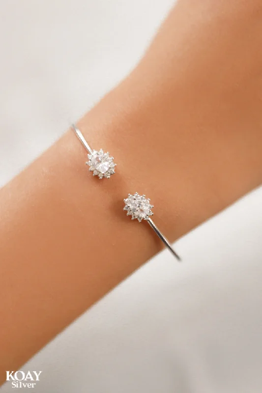 delicate silver bracelets for women-Zircon Sun Bangle