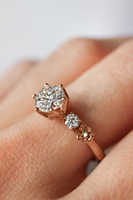 luxury engagement rings for brides-Lab grown diamond engagement ring, floral engagement ring with diamonds / Fiorella