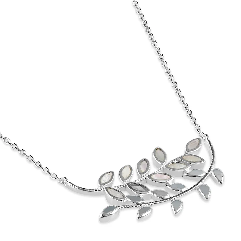 matching necklaces and earrings sets-Sterling Silver Mother of Pearl Trendy Leaf Necklace