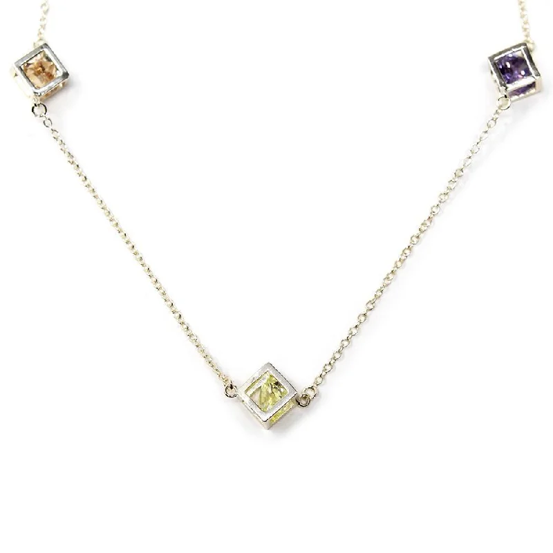 layered necklaces for women-36 Inch Cubic Zirconia Cube Necklace Gold Tone