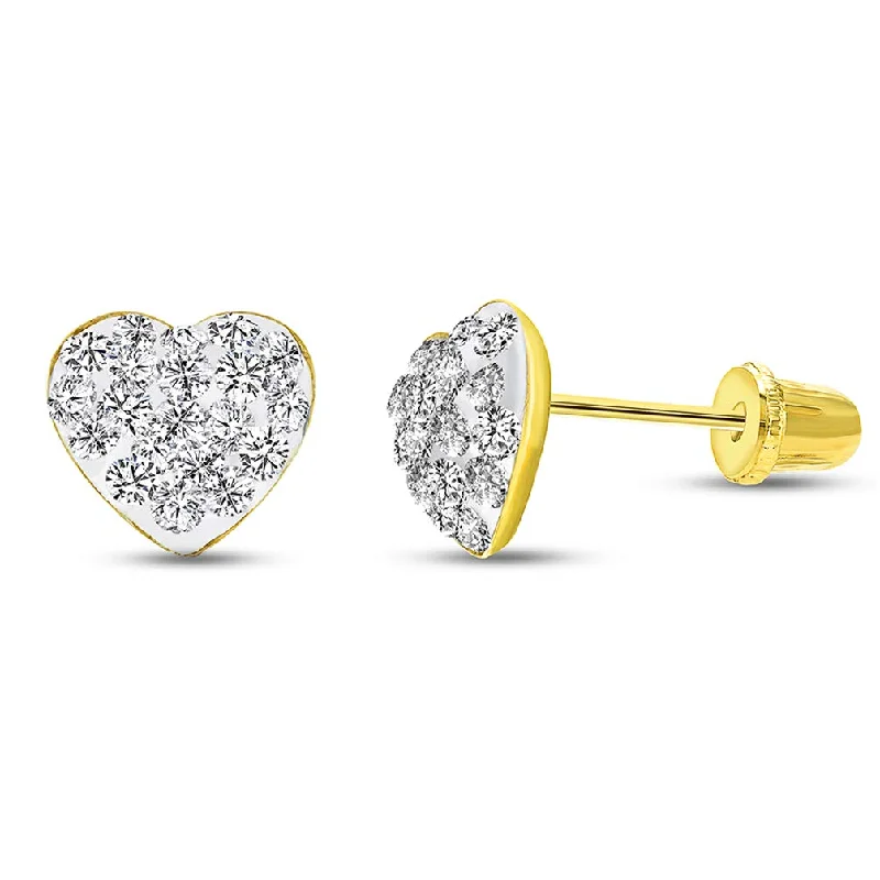 wedding stud earrings for women-14k Yellow Gold Clear CZ Heart Stud Earrings with Screw Back