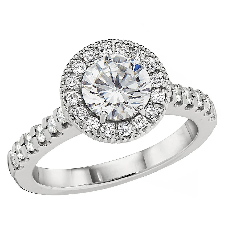 handmade engagement rings for women-Classic Millgrain Halo Engagement Rings