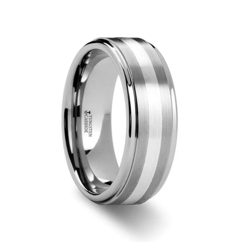 fashionable rings for women-PRAETOR | Tungsten Ring Silver Inlay