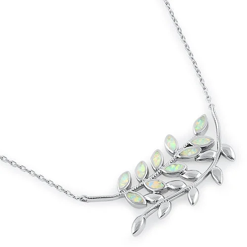 dainty gold necklaces for women-Sterling Silver White Opal Trendy Leaf Necklace