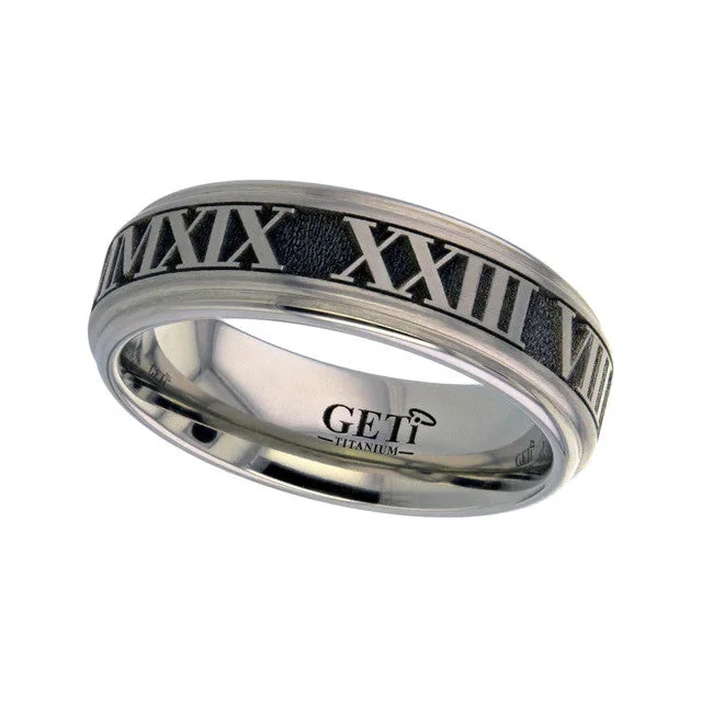 stackable silver rings for women-Titanium Roman Numeral Ring - 2201RN-INV