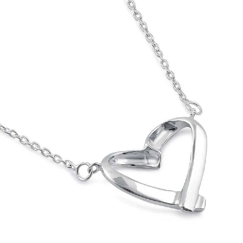 romantic necklaces for women-Sterling Silver 16mm x 18.5mm Ribbon Heart Necklace