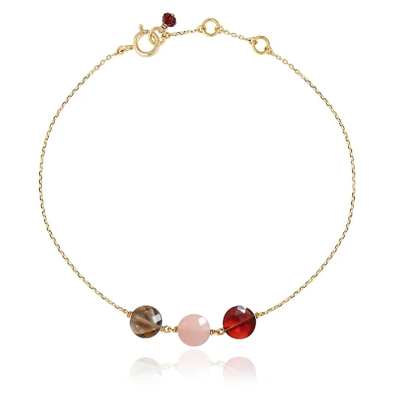 cuff bracelet sets for women-Trio Pastille Bracelet Red Garnet, Guava & Smoky Quartz -18k Gold