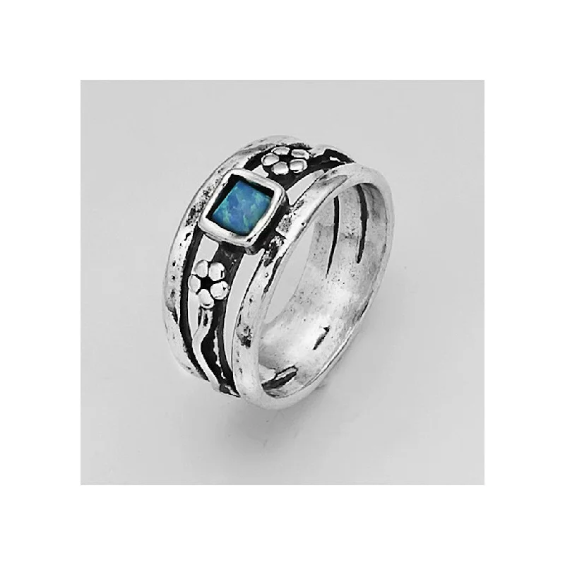 bridal rings for women-Shablool Designer Silver and Opal Ring - R00662