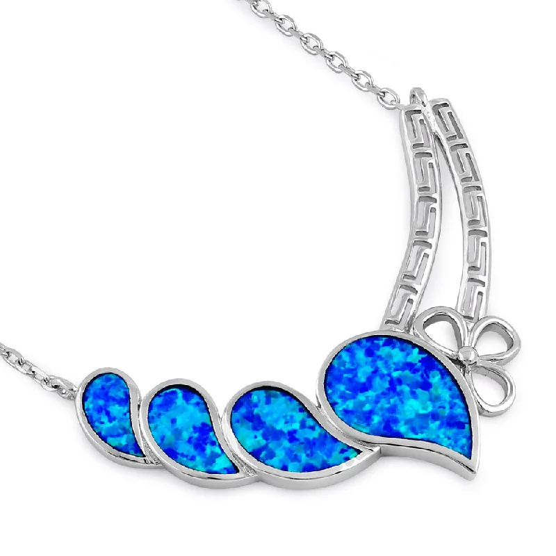 personalized necklaces for women-Sterling SIlver Blue Lab Opal Curved Drops Greek Necklace