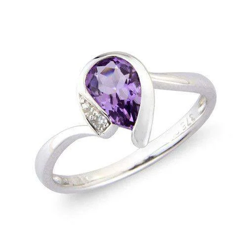 affordable engagement rings for women-9ct White Gold Diamond and Amethyst Ring - MMCH038-1WDAM