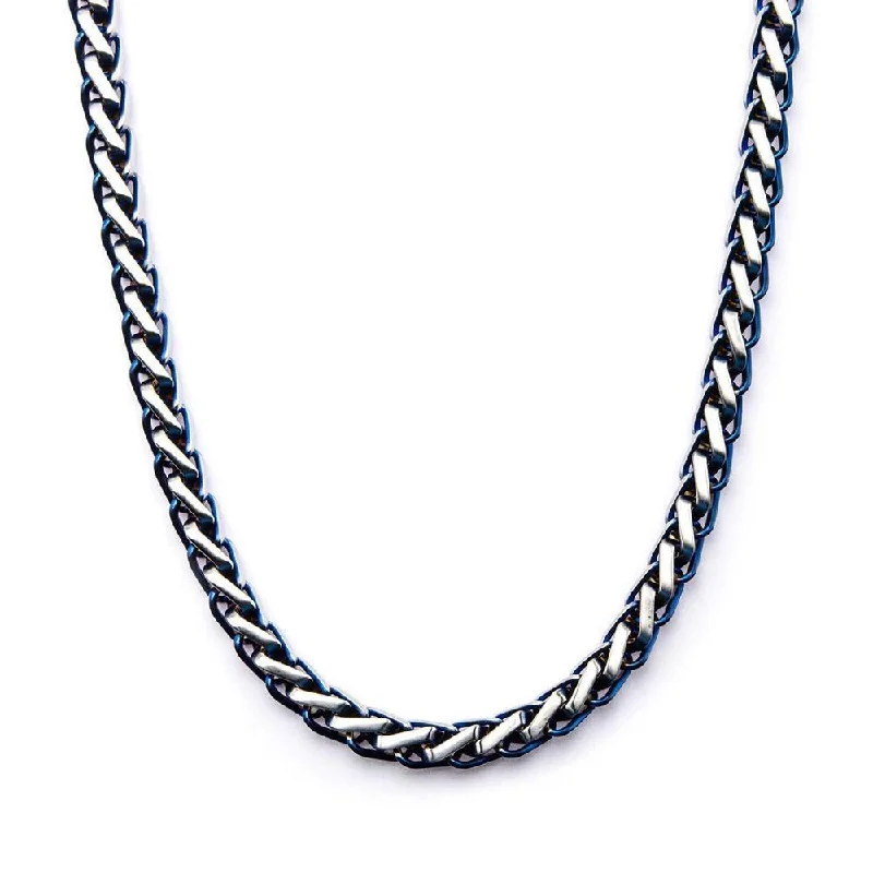 minimalist necklaces for women-Stainless Steel Ion Plated Blue Rounded Franco Necklace