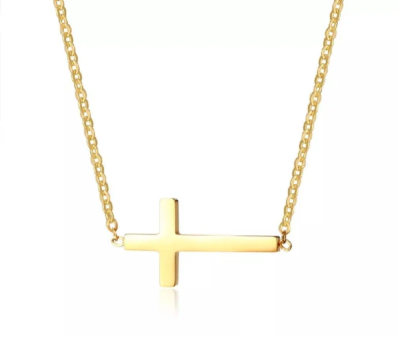 gold heart necklaces for women-Stainless Steel Sideways Cross Necklace Gold Plated