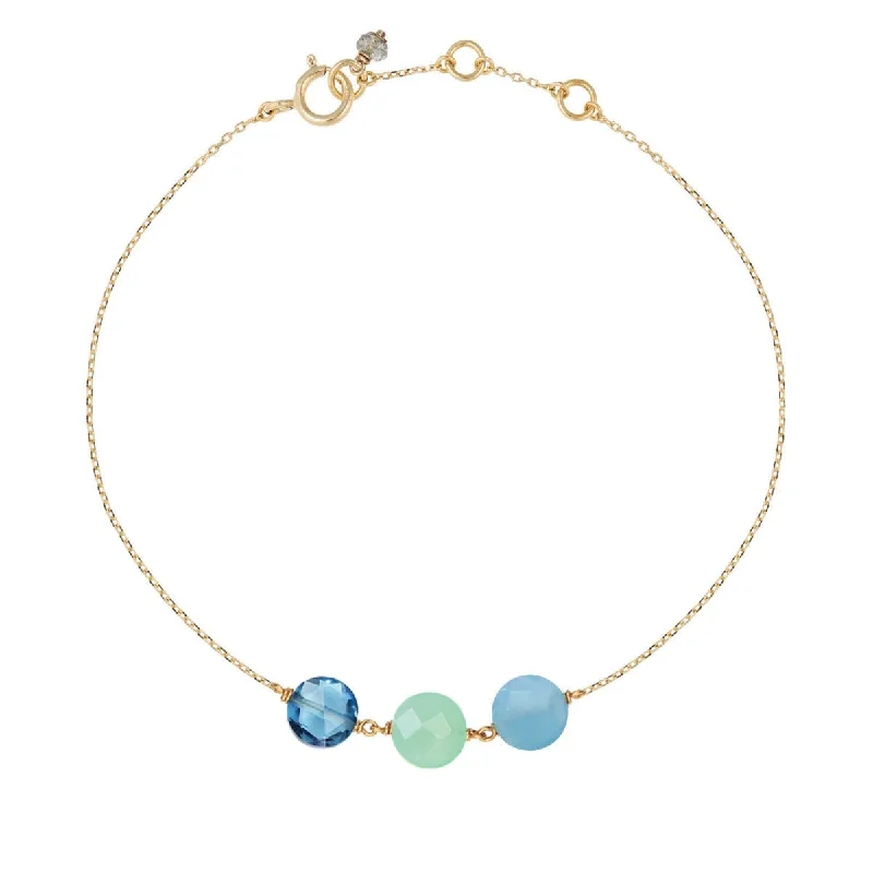 fashion bracelets for women-Trio Pastille Bracelet Blue Topaz, Chrysoprase, Blue Quartz -18k Gold