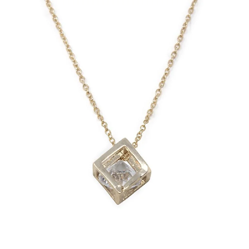 beach-inspired necklaces for women-3D Square Pendant Necklace Gold Plated