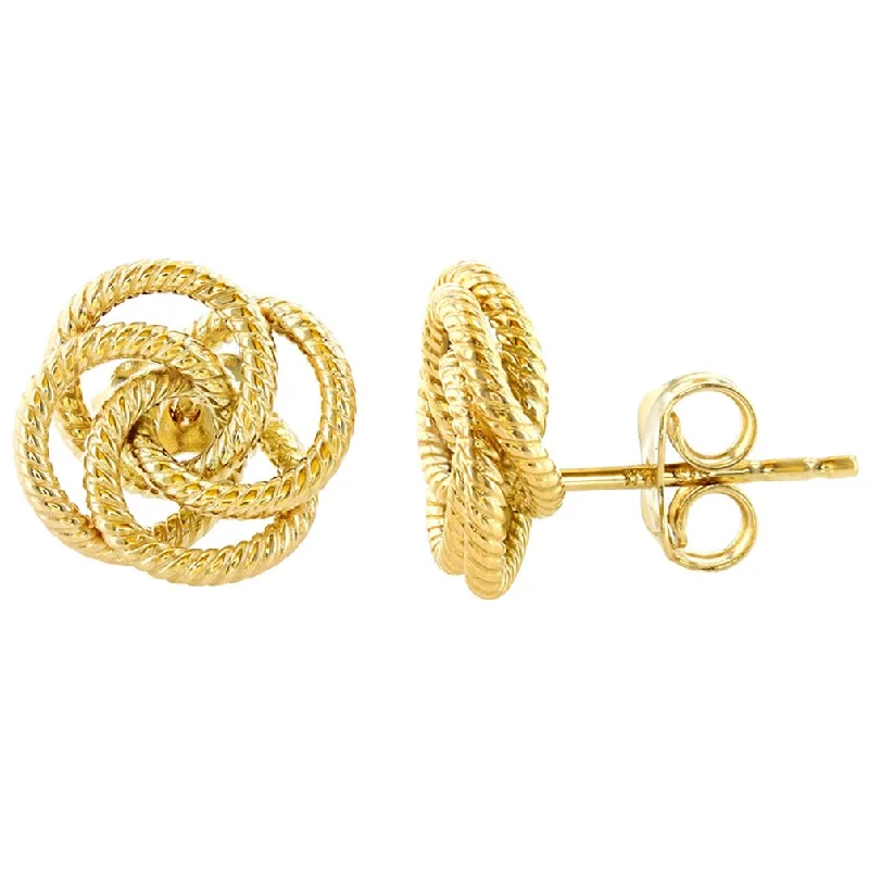 chunky earrings for women-14K Yellow Gold Love Knot Rope Stud Eternity Earrings, 11mm