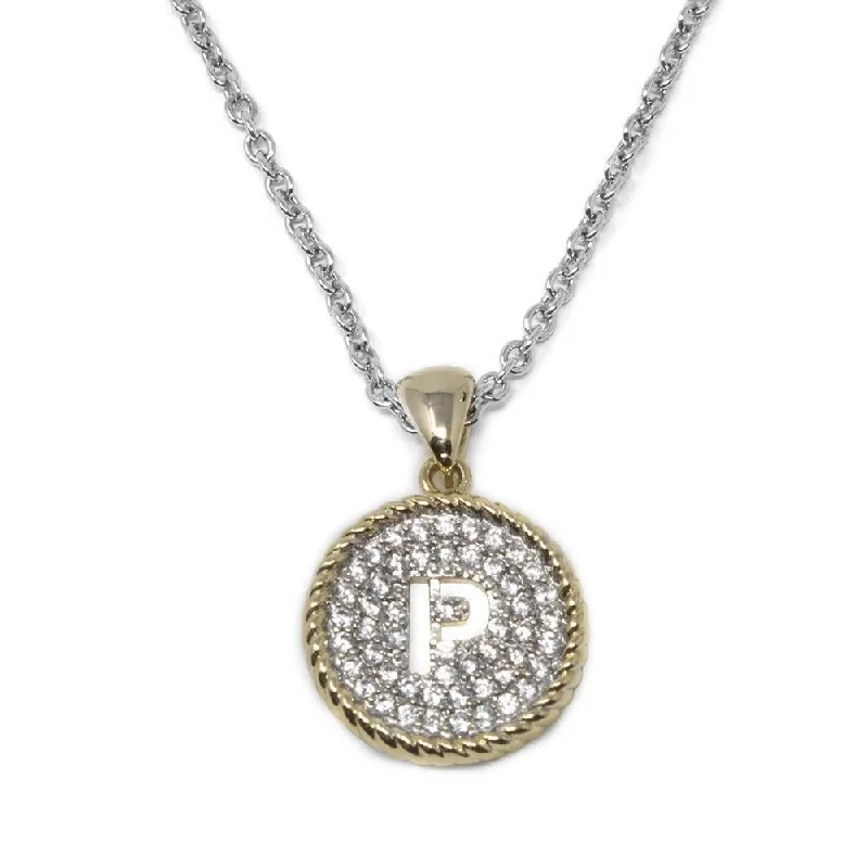 classic necklaces for women-Two Tone Necklace Round Pave Initial - P