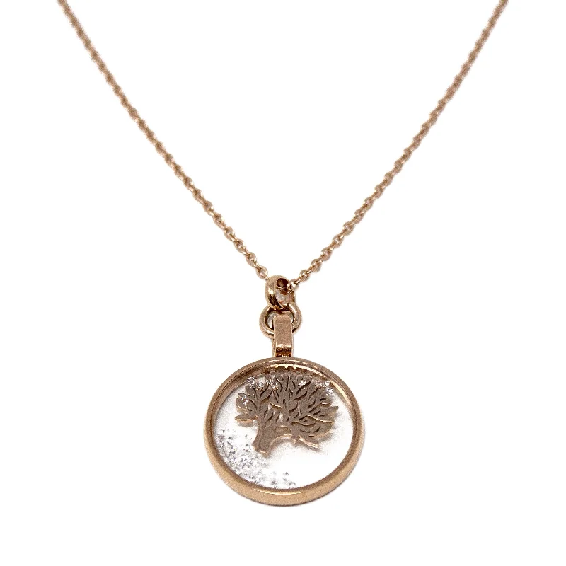 simple necklaces for women-18 Kt Rose Gold Plated Stainless Steel Tree of Life Glass Locket Necklace