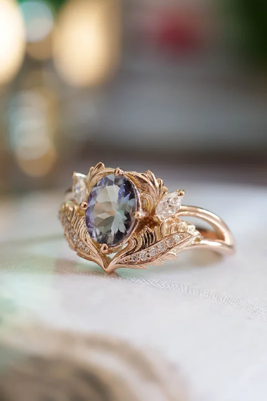 engagement rings with colorful stones for women-Unique gemstone engagement ring, tanzanite gold ring / Adonis