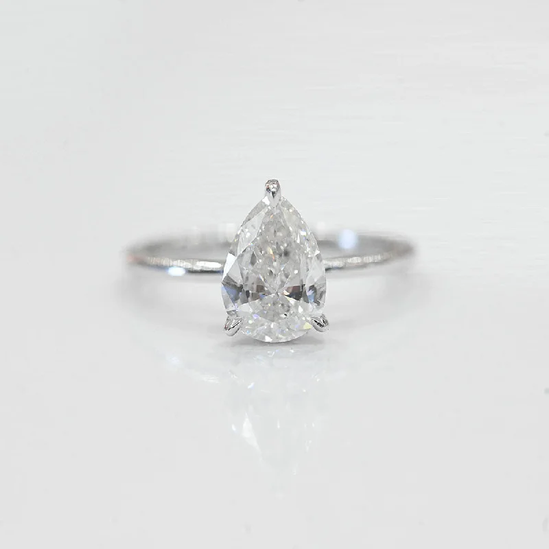 diamond engagement rings for women-1.55 Pear Natural Diamond Engagement Ring with Hidden Halo