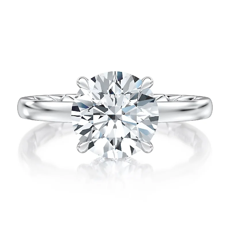 high-end engagement rings for women-A.Jaffe Engagement Rings Four Claw Prongs Solitaire Round Diamond Center Engagment Ring  with A.JAFFE Quilts™Interior  MECRD2744BQ/211