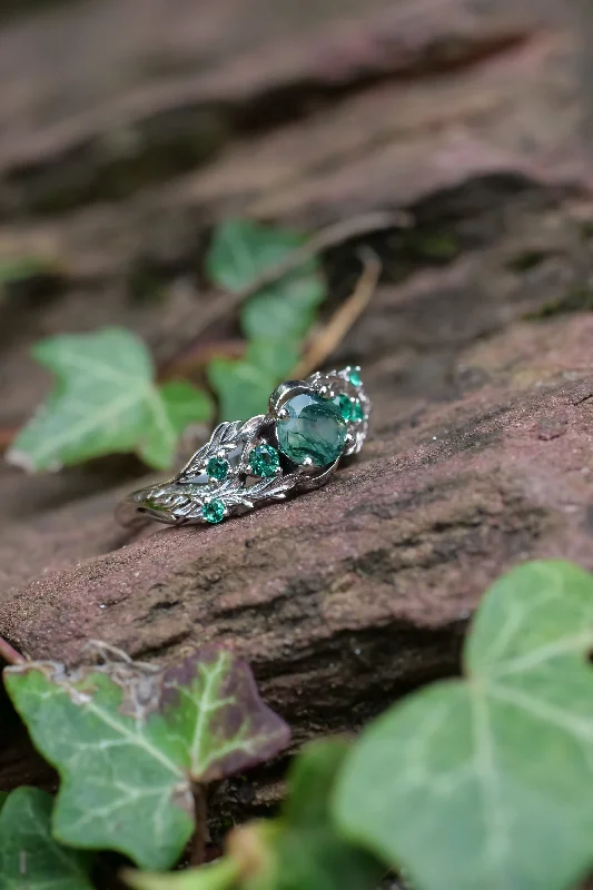 affordable diamond engagement rings for women-Moss agate & vivid emeralds ring / Japanese Maple