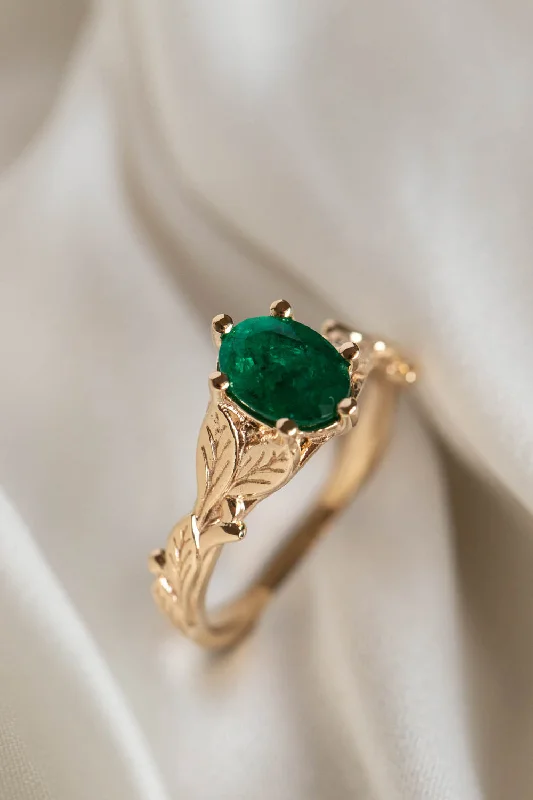 affordable engagement rings for women-Natural emerald engagement ring, gold nature inspired engagement ring / Freesia