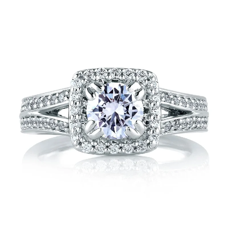 affordable engagement rings for women-A.Jaffe Engagement Rings Square Halo Split Shank Engagement Ring MES264/145