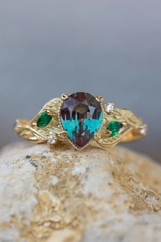 glamorous engagement rings for women-Colour changing alexandrite engagement ring, gold vines proposal ring / Patricia