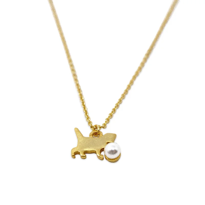 bold necklaces for women-Handmade 20kt Gold Plated Pearl Cat Necklace