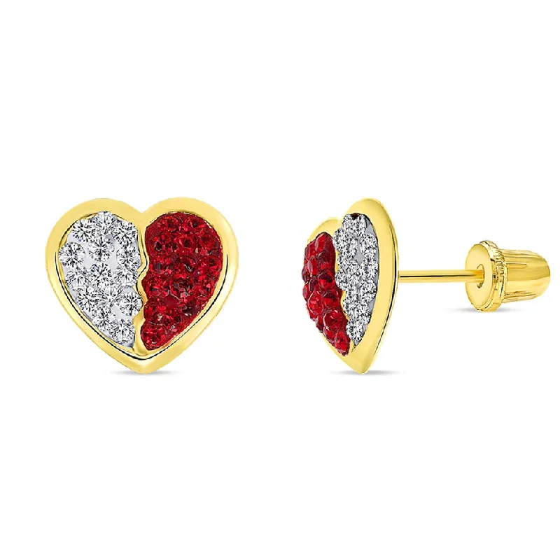 custom earrings for women-14k Yellow Gold CZ Heart Stud Earrings with Screw Back