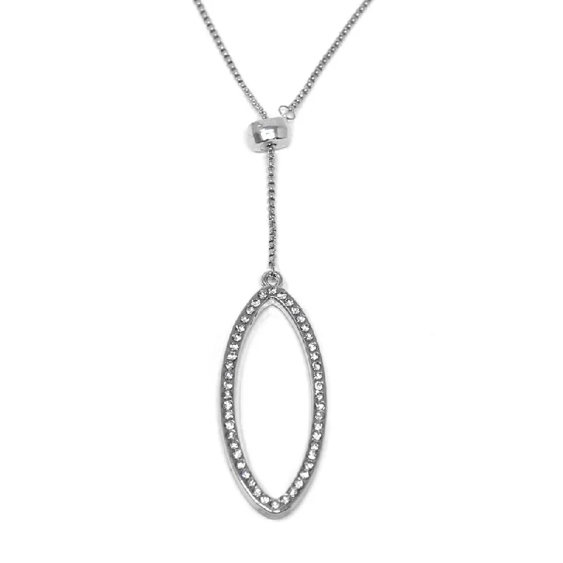 romantic necklaces for women-Oval Crystal Slide Necklace Rhodium Plated