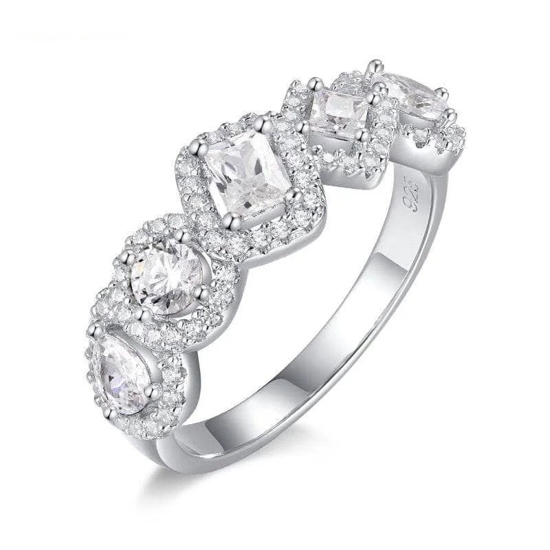 custom halo engagement rings for women-Multi-shaped Diamond with Halo Wedding Band