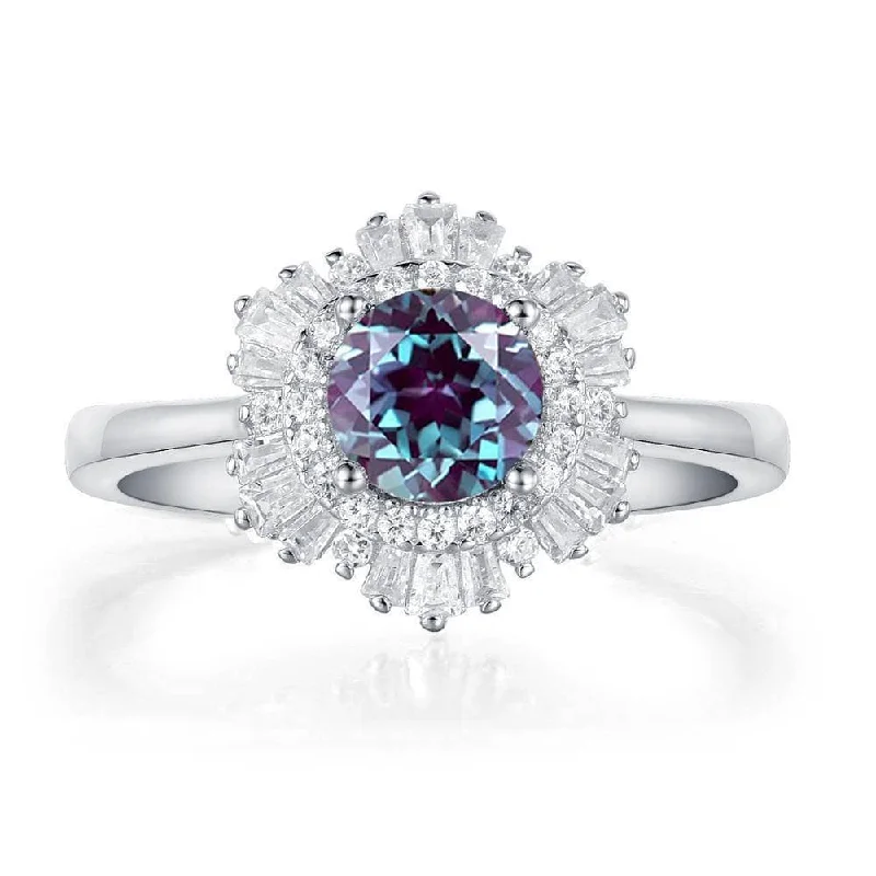 halo diamond engagement rings for women-0.8CT Lab Alexandrite Gemstone Engagement Ring