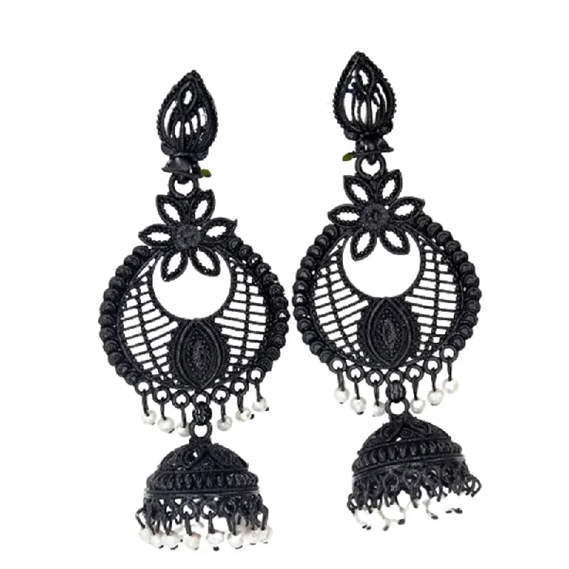 contemporary earrings for women-Mahavir Black Plated Beads Earrings