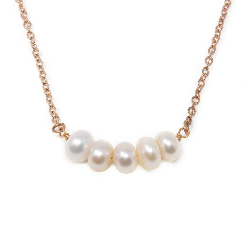 unique pendant necklaces for women-Rose Gold Tone Necklace with Five Fresh Water Pearls